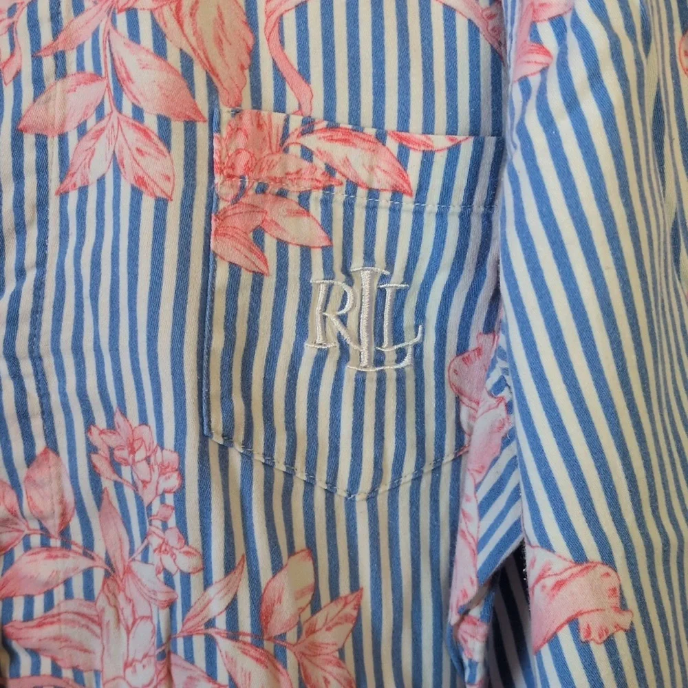 Lauren Ralph Lauren Blue & Pink Striped Floral Pajama Set